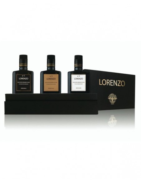 LORENZO 1 - 3 - 5 Cofanetto TRIS GIFT BOX  Olio Extravergine di Oliva Barbera